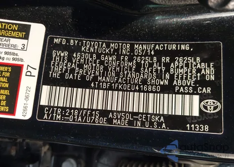 2014 Toyota Camry Se из США, поврежденный, VIN 4T1BF1FK0EU416860